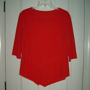 Red Tiered Knit Top, 3/4 sleeves, Size M